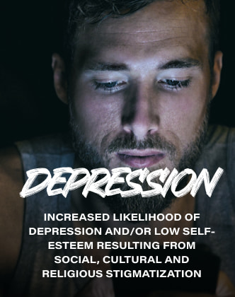 Increased likelihood of depression and/or low self-esteem resulting from social, cultural and religious stigmatization
